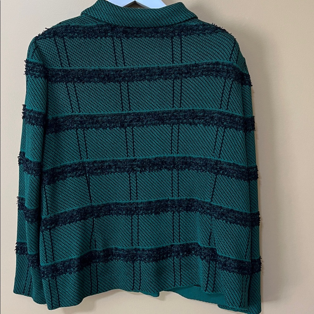 MING WANG Green and Black Plaid Knit Button up Jacket. XL. - Picture 4 of 11
